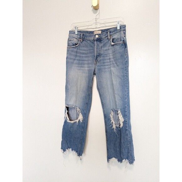 Free People Maggie Jeans Women Size 27 Blue Straight Leg Ankle Distressed Boho - Picture 3 of 11